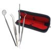 4 Pcs Dental Kit Scraper, Mirror, Serrated Tweezers, Double Ended Pick for Professional Teeth Cleaning Calculus Plaque Remover Made of Stainless Steel for Oral Care with Knurled Handle and Case