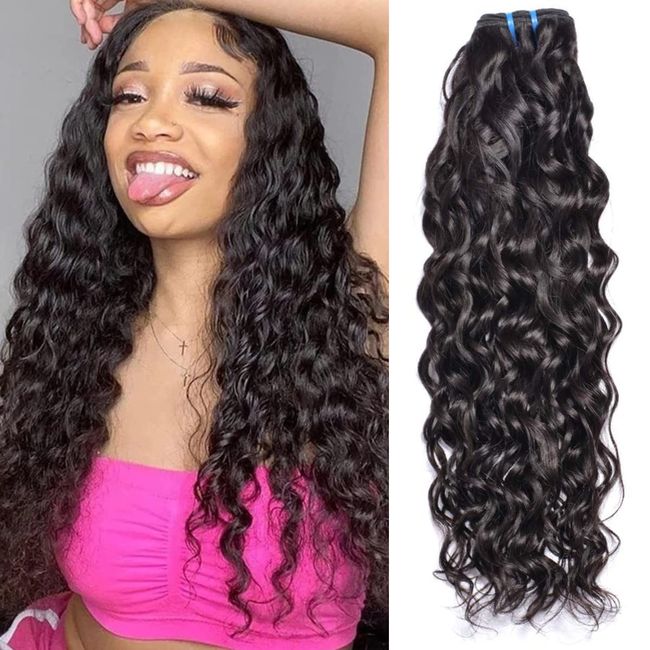 Water Wave Human Hair Bundles Thick Brazilian Virgin Hair Bundles Short Curly Weave Bundles Human Hair Natural Black Color Can be Dyed Single Bundle 100g 10 Inch