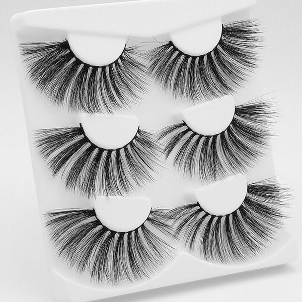 3 Pairs 100% Real 5D Mink Makeup Strip False Eyelashes Eye Lashes Handmade Thick