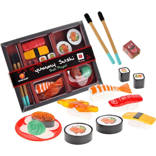 PowerTRC Japanese Sushi Toy Bento Box Pretend Food Set | 19 Pieces Cutting Play Food Toy Set for Kids Age 3, 4, 5, 6, 7, 8, 9+