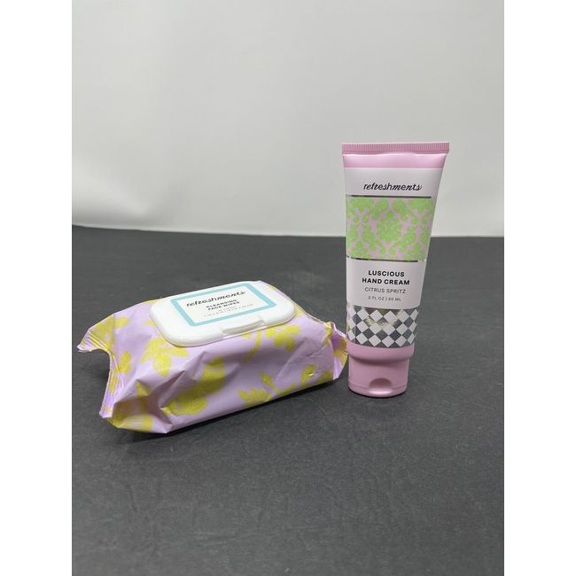 Refreshments Cleansing Face Wipes And  Luscious Hand Cream (2oz) Set