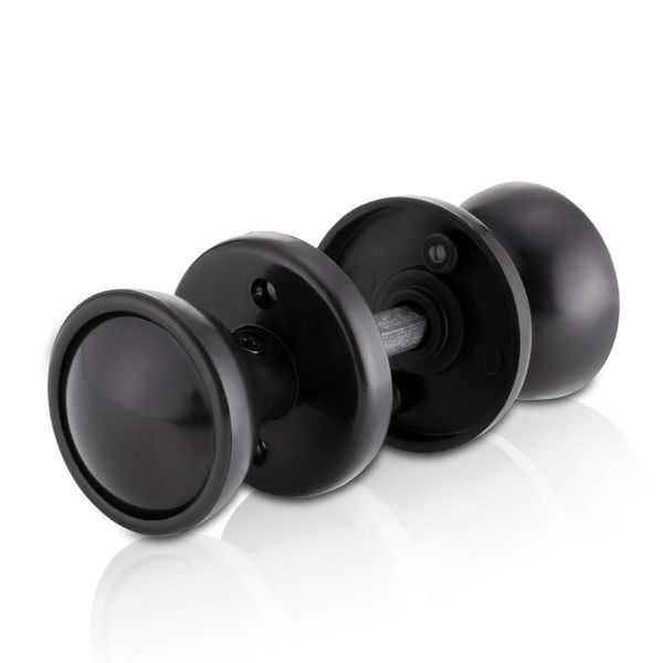 XFORT® Black Rim Mortice Knob Set, Plastic Rim Lock Knobs, Door Knob Handles Complete with Drilled Spindle, Rose Plate, Keyhole Escutcheons and Screws, for use with Rim Sashlocks or as Mortice Knobs