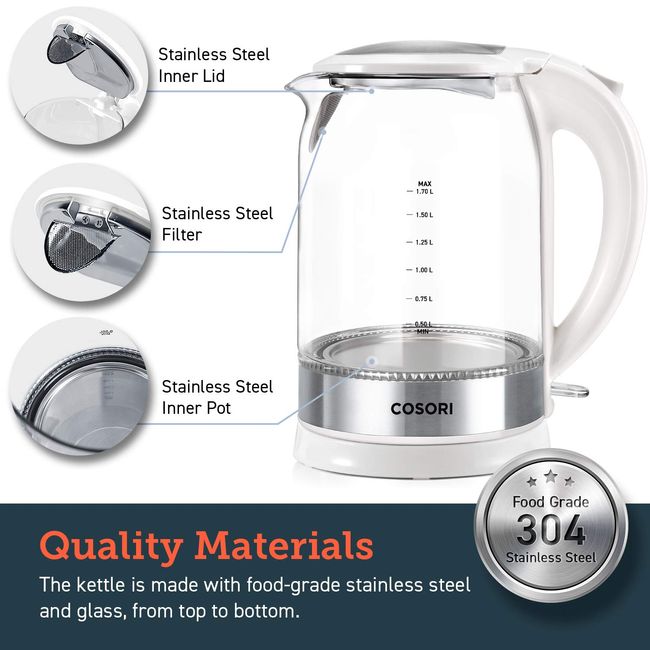 Cosori 1.7L Electric Kettle(BPA-Free)Cordless Glass Boiler Hot Water& Tea Heater