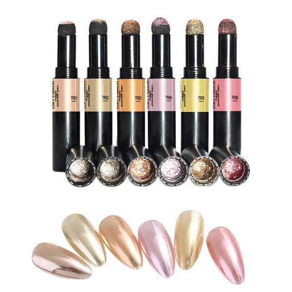 Mirror Powder Cushion Pen Metallic Nail Powder Nail Art Nuance Chrome Powder 6 Colors Nail Powder Gel Nail Mirror Powder Metallic Nail Powder Powder Metallic Nail Powder Art Metallic Powder Mirror