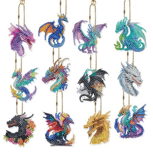 Sitsink Dragon Diamond Art Keychains - 16 Pcs Fantastic Animal Dragon Small Diamond Painting Keychains Kit for Adult, Gem Art Crafts Kit for Women