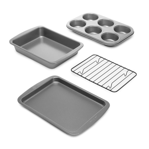 Ecolution Non-Stick Toaster Oven Bakeware Set 4-Piece, Carbon Steel, Easy to Clean and Perfect for Single Servings, Gray