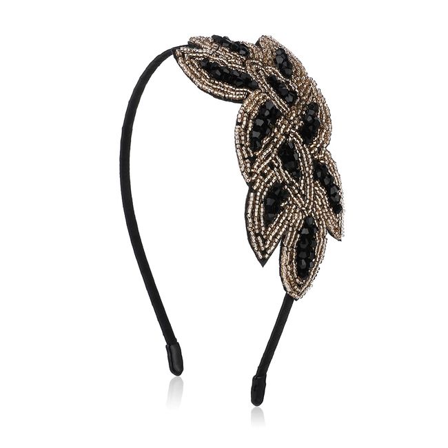 WLLHYF 1920er Jahre Stirnbänder für Frauen Vintage Kopfschmuck Kristall Haarband Strass Flapper 20er Elegantes Haar Valentinstag Accessoire Flapper Stirnband für Mädchen Kostüm Party (Schwarz Gold)