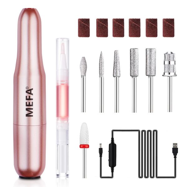 MEFA Nail Drill, 16 PCS Kit Electric Nail Drill with Nail Drill Bits & Cuticle Oil Pen, Portable Electric Nail File Professional, 20000RPM Manicure Pedicure Nail Set Efile Nail Drill for Home Salon