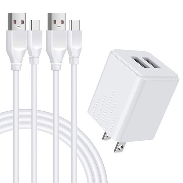 ANNIBER Android Charger x 1 + Type C Charging Cable x 2 (1.8 M + 0.9 M) 2 Port USB Charger, 2.1A/PSE Certified, Andriod Smartphone Charging, AC Adapter, Type C Rapid Charging Cable, USB Power Adapter,