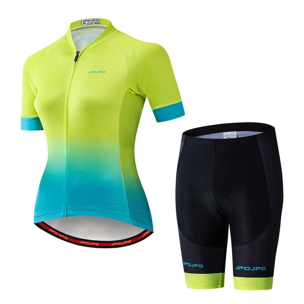 Women Cycling Jersey Set Short Sleeve+5D Padded Bicycle Shorts Quick-Dry Reflective 3-Pockets