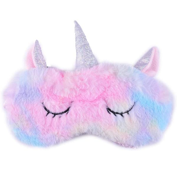 Eye Mask for Sleeping, Ulife Mall Cute 3D Unicorn Soft Fluffy Plush Sleep Mask Sleeping Mask with Silk Back, Novelty Blindfold Eyeshade Travel Eye Cover for Women Men Girls Kids - Rainbow