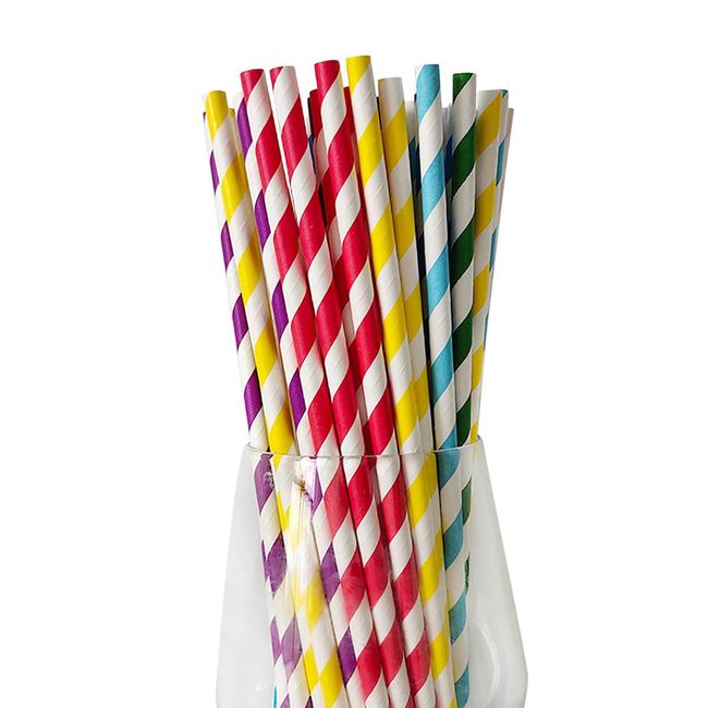 Paper Straws Colorful Striped Wedding Party Cocktail Straws 100pcs