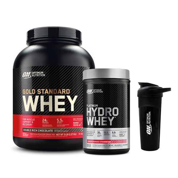 [+Shaker] ON Platinum Hydro Whey 800g Strawberry + ON Gold Standard Whey 2.27kg Chocolate