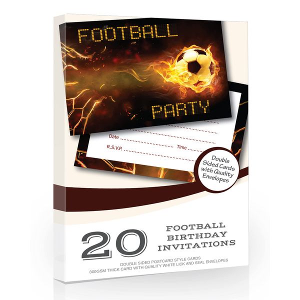 Olivia Samuel 20 x Football Birthday Party Invitations from Kids Birthday Invites - A6 Postcard Size with envelopes