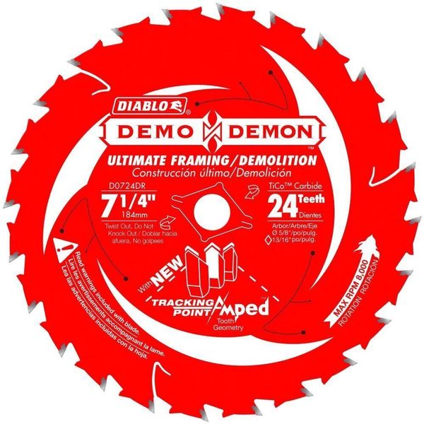 Diablo 7‑1/4 x 24 Tooth PYR Ultimate Framing Demolition Saw Blade