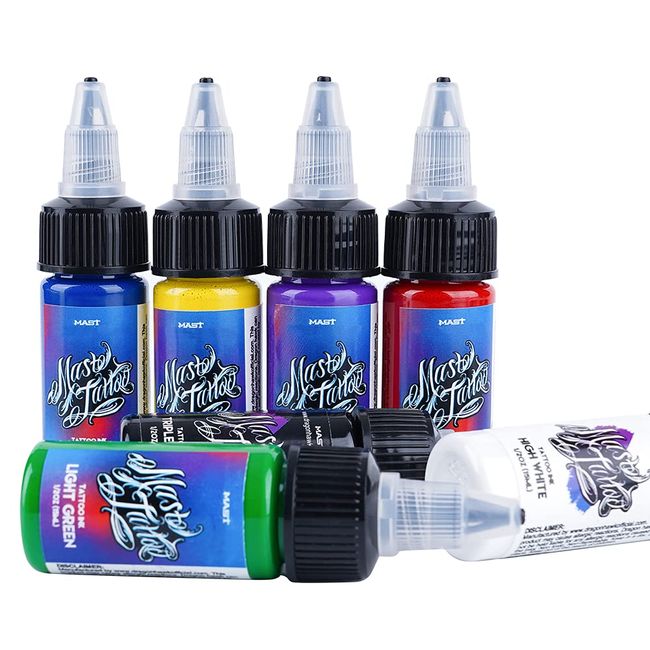 Mast Tattoo Inks 1/2oz (15ml) Kit 7 Bottles Mixed Color Triple Black High White Supply