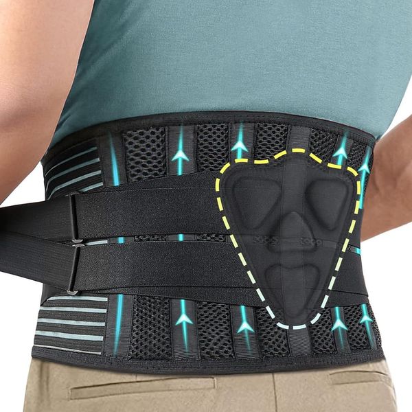 Lvozize Back Support Belt for Men, Lumbar Support Belt with EVA Massage Pad and 6 Metal Stays, Lower Back Support for Men and Women, Back Braces for Lower Back Pain Sciatica Pain (L)