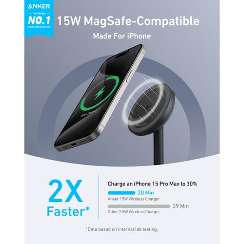 Anker MagGo iPhone 16 MagSafe Charger Stand, 15W Fast Magnetic Wireless Charging Station, Qi2 Certified 360° Wireless Charger, for iPhone 16/15/14/13/12 Series and AirPods (Black, No Adapter)