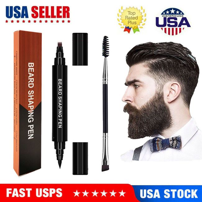 Men Beard Filling Pen Pencil Hair Grower Filler Moustache Eyebrow Brush Tool Kit