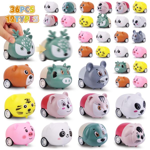 estardaa 36 pcs Animals Pull Back Cars, Mini Vehicles Toy Small Cars Pull Back Racing Vehicles Set, Mini Toy Cars, Carnival Prizes Goodie Bag Stuffers, Mini Car Party Favors for Kids