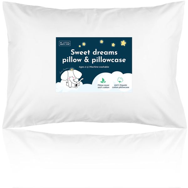 Toddler Pillow with Pillowcase - 13x18 Soft Organic Cotton Toddler Pillow for Sleeping - Washable Baby Nap Pillow - Travel Pillow for Kids - Toddler Sleeping Pillow Toddler Bedding (White)