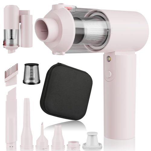 Tkkich Car Vacuum Cleaner,Portable Air Blower 4in1 16000PA High Power 90°Foldable Cordless Handheld Vacuums Brushless Motor,Pink