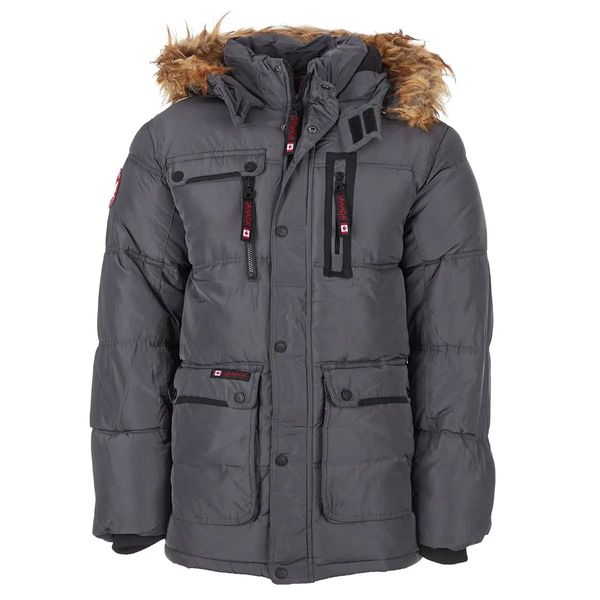 Canada Weather Gear Men's Fur Hooded Puffer Jacket - Charcoal / XL