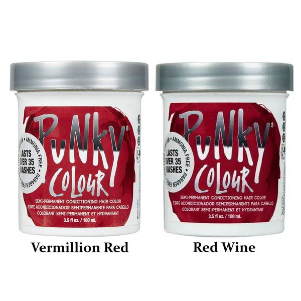 PUNKY COLOUR Semi Permanent Hair Color-Vermillion Red & Red Wine- 3.5oz each