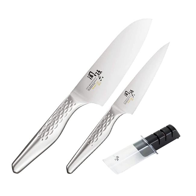 Kai Magoroku Seki AB5162 + AB5163 + [Diamond & Ceramic Sharpener AP-0308] 3-Piece Value Set [Small Santoku Knife AB-5162] + [Petty Knife AB-5163]