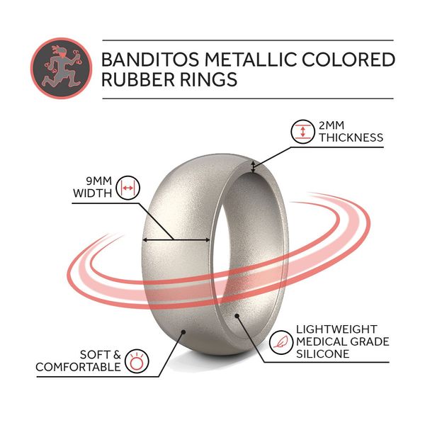 Rubberbanditz Silicone Wedding Rings | Comfortable, Stylish, Exercise Bands 9 mm (Titanium) Size 13