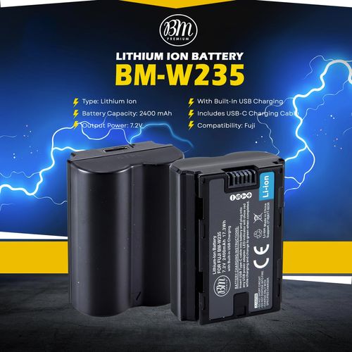 BM Premium NP-W235 Battery with Built-in Charging Port Compatible with Fujifilm X-S20, X-T4, X-T5, X-H2S, GFX 50S II, GFX 100RF, GFX 100S, GFX 100S II, GFX100 II Cameras, VG-XT4 Vertical Battery Grip