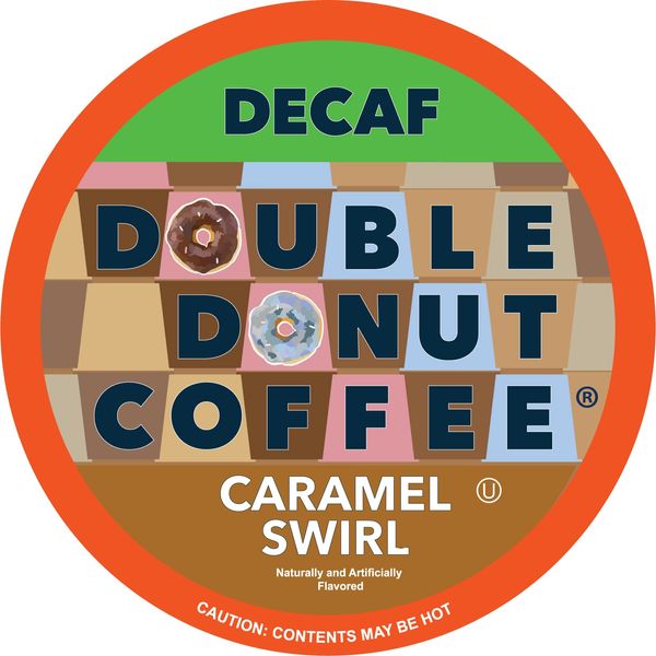 Double Donut Flavored Decaf Coffee, Decaffeinated Coffee Caramel Swirl, Decaf Coffee Pods for Keurig K Cups Machines, Hot or Iced Coffee, Single Serve Caramel Coffee in Recyclable Pods, 80 Count