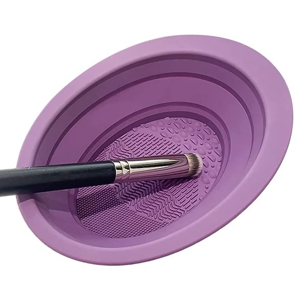 Makeup Brush Cleaner, Makeup Brush Set, Makeup Brush Cleaning Mat, Foldable, Makeup Brush Cleaner Pad, Silicone Mat, Cleaning Tool, Scrubber, Brush, Sponge, Powder Puff, Durable, For Home, Travel (Purple)