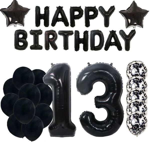 13th Birthday Decorations Party Supplies, Black 13 Number Balloons for Birthday Party Supplies,Anniversary Events Decorations and Sweet 13 Party,13th Anniversary(Black 13)