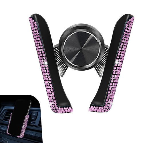 leechio 1 PC Rhinestone Air Vent Phone Mount, Bling Crystal Inner Cell Phone Holder, 360 Degrees Adjustable Dash Support with Diamonds, Universal for Most Cars, Trucks, SUVs (Pink)