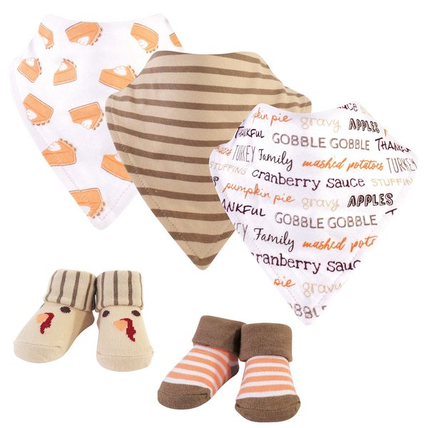 Hudson Baby Unisex Baby Cotton Bib and Sock Set, Pumpkin Pie, One Size