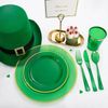 36-GUEST SILVERWARE DINNERWARE PARTY SET Green Plastic Cups Dinner Salad Plates