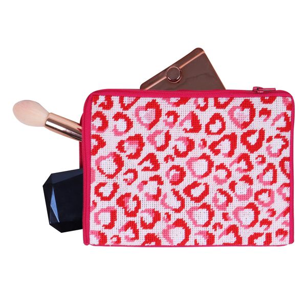Trimits Half Stitch Tapestry Kit, Printed Canvas, Threads, Needle & Instructions, Make-Up Bag, Love Leopard