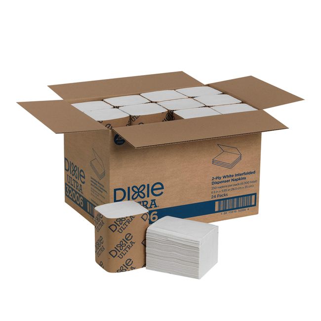 Georgia-Pacific Dixie Ultra Interfold 2-Ply Napkin Dispenser Refill, White, 32006, 250 Napkins Per Pack, 24 Packs Per Case