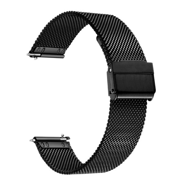 XIRUVE Quick Release Stainless Steel Mesh Replacement Watch Band for Women Men 12-24mm (24mm, Black)