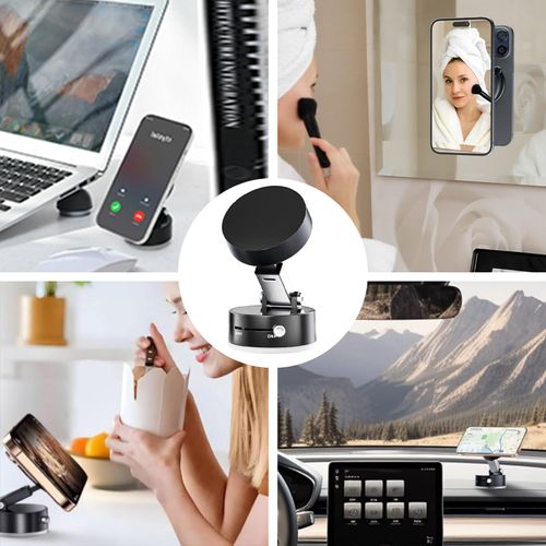 TAEERY Magnetic Phone Holder Easy to Operate and Carry Foldable Adjustable Vacuum Magnetic Phone Holder for Car/Bathroom/Gym/Kitchen Multi-Scene Application Suction Cup Phone Mount(Black)