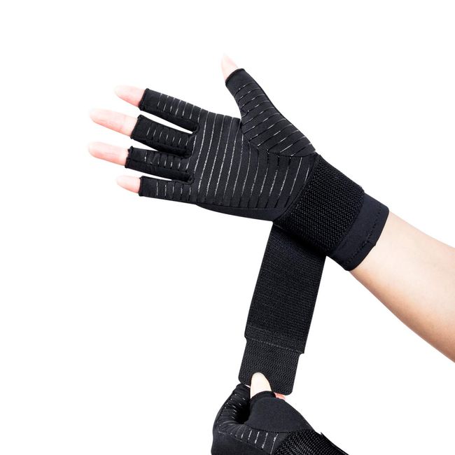 Dr.Welland Medical Arthritis Gloves with Strap, Best Open Finger Glove Hand Wrist Support for Rheumatoid Arthritis, Carpal Tunnel, RSI, Tendonitis, Daily Healing, Hand Pain Relief – Men/Women