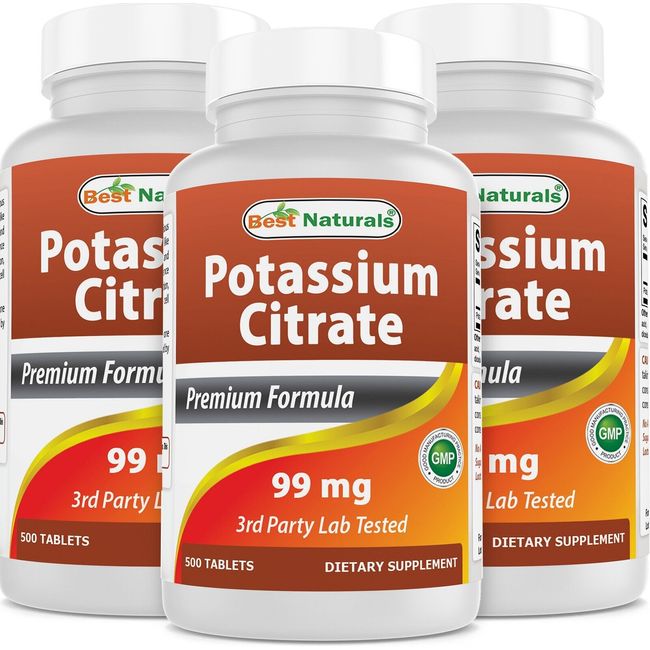 3 Pack Best Naturals Potassium Citrate 99 mg 500 Tablets