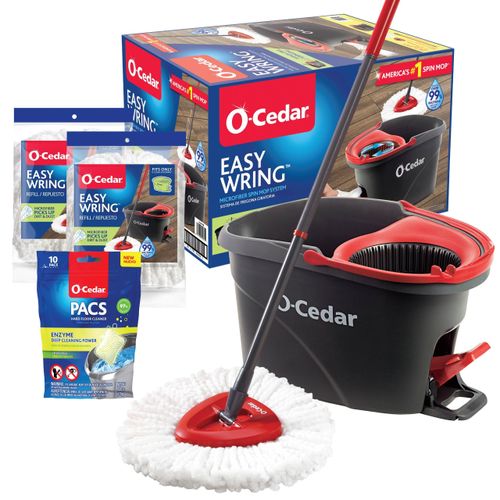 O-Cedar EasyWring Microfiber Spin Mop & Bucket Floor Cleaning System + 2 Extra Mop Head Replacements with Citrus Pac (Variety Pack)