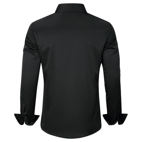 J.VER Men's Long Sleeve Black Dress Shirt Regular Fit Solid Business Casual Formal Shirt Button Down Wedding Work Stretch Non Iron S