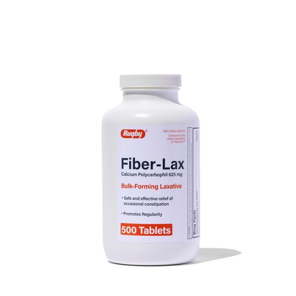 Rugby Fiber-Lax Tablets 625 Mg - Fiber Tablets for Women and Men - Occasional Constipation Relief for Adults - 500 Tablets