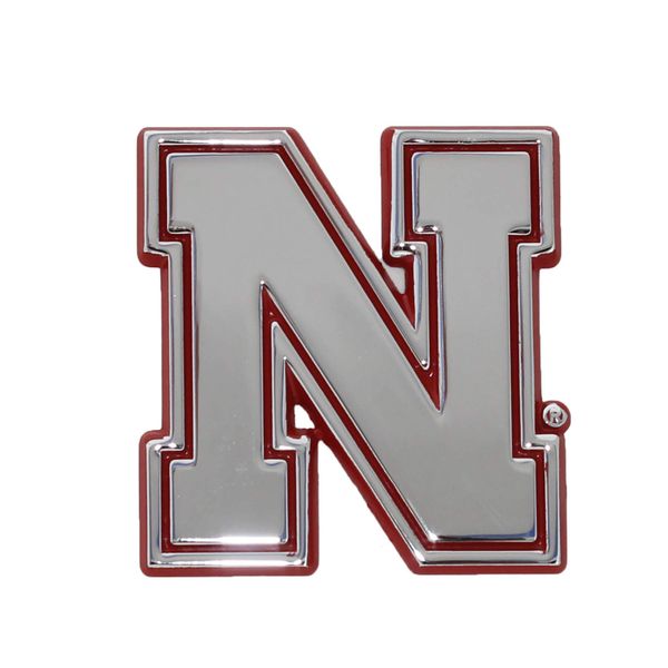 University of Nebraska METAL Auto Emblem with Red Trim (Iron N)