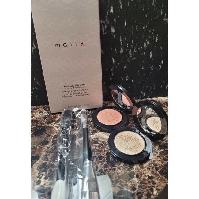 Mally Effortlessly Airbrush Blush & Highlighter With 2 Double Ended Brushes NIB