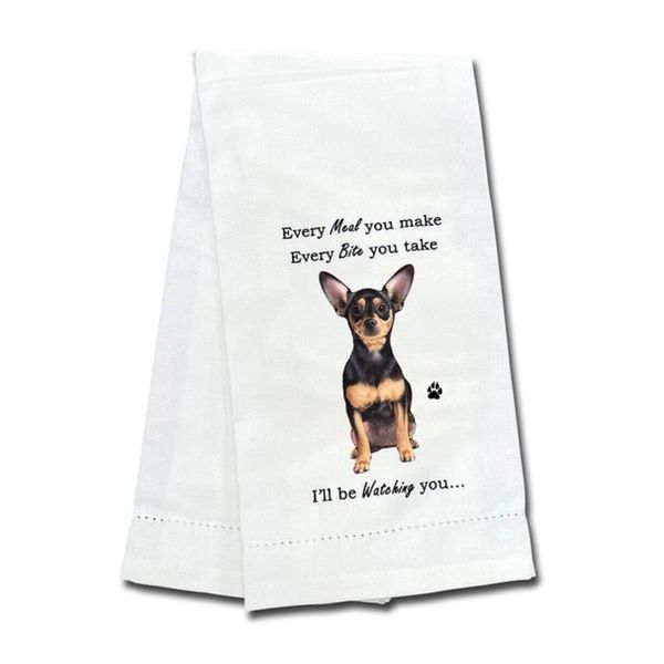 E&S Pets Bk & Tan Chihuahua Kitchen Towel 18" by 26"--100% Cotton, Machine Wash