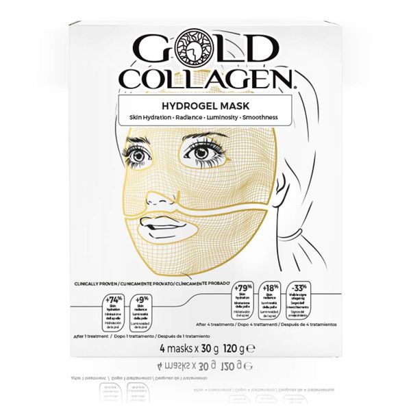 GOLD COLLAGEN Hydrogel Mask Set - Face Masks Skincare Set for Dehydrated & Tired Skin, Pack of 4, Sheet Mask with Hyaluronic Acid Against Wrinkles & Fine Lines - Cooling Effect, Made in South Korea